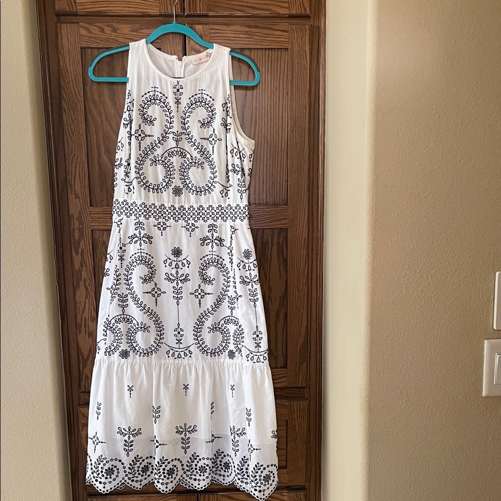 Tory Burch White Dress with Black Embroidery